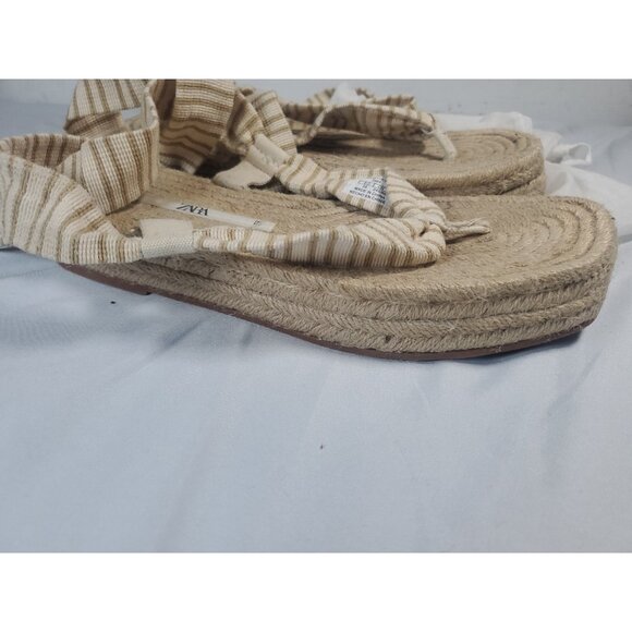 Zara Lace Up Striped Espadrille Sandals 38 , US 7.5  With dust bag - Picture 6 of 16